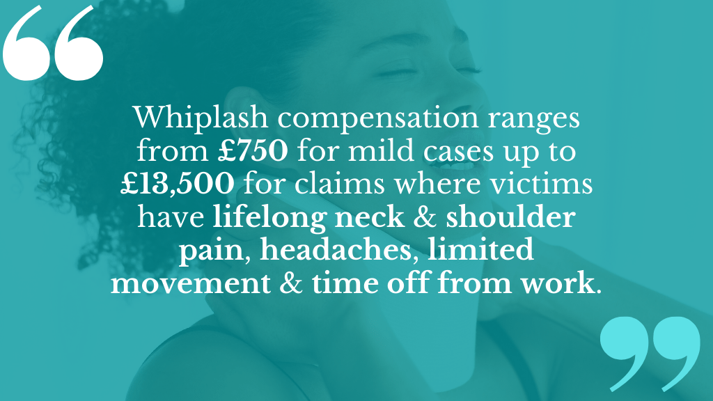 Damages compensation for low speed side impact whiplash can go into five-figures, depending on how your life is affected.